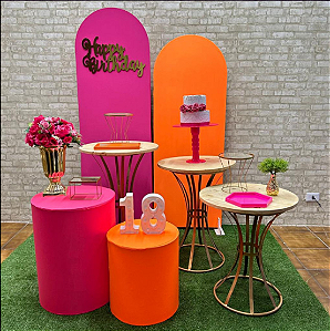Alugue Tema Para Festa Decoração Happy Laranja com Rosa Tecido ( Modelo 2 )