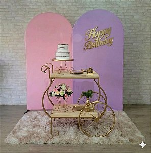 Alugue Tema Para Festa Decoração Happy Rosa com Lílas Tecido