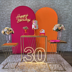 Alugue Tema Para Festa Decoração Happy Laranja com Rosa Tecido ( Modelo 4 )