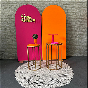 Alugue Tema Para Festa Decoração Happy Laranja com Rosa Tecido ( Modelo 1 )