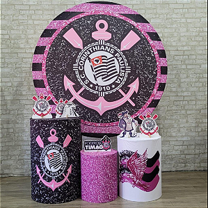Alugue Tema Para Festa Decoração Corinthians Rosa Tecido ( Modelo 1 )