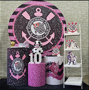 Alugue Tema Para Festa Decoração Corinthians Rosa Tecido ( Modelo 2 )