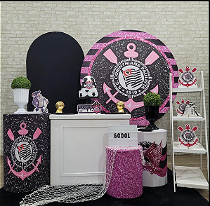 Alugue Tema Para Festa Decoração Corinthians Rosa Tecido ( Modelo 3 )