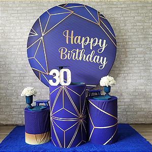 Alugue Tema Para Festa Decoração Happy Azul Tecido ( Modelo 3 )