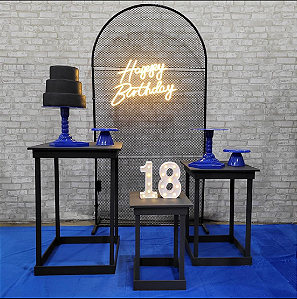 Alugue Tema Para Festa Decoração Happy Preto Tecido ( Modelo 1 )
