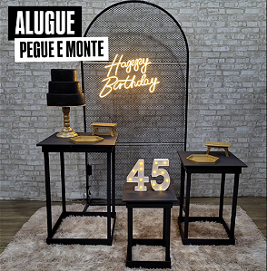 Alugue Tema Para Festa Decoração Happy Preto Tecido ( Modelo 2 )