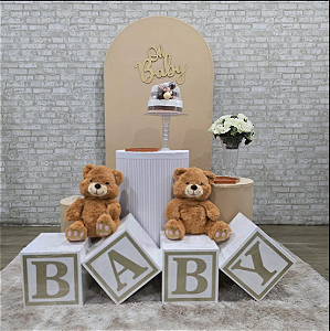 Alugue Tema Para Festa Decoração Chá Revelação Nude Ursinho Tecido (Modelo 02)