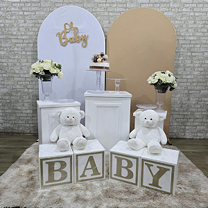 Alugue Tema Para Festa Decoração Chá Revelação Nude Ursinho Tecido (Modelo 03)