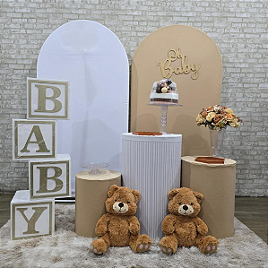 Alugue Tema Para Festa Decoração Chá Revelação Nude Ursinho Tecido (Modelo 04)