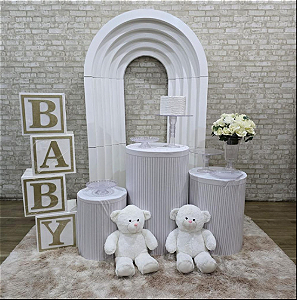 Alugue Tema Para Festa Decoração Chá Revelação Branco Ursinho Tecido (Modelo 3 )