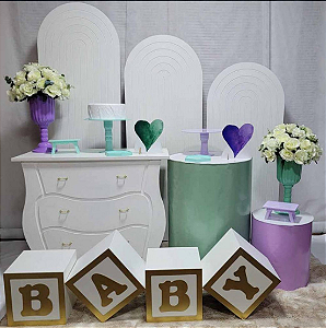 Alugue Tema Para Festa Decoração Chá Revelação Lílas e Verde Tecido ( Modelo 3 )