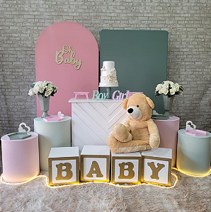 Alugue Tema Para Festa Decoração Chá Revelação Rosa e Verde Tecido ( Modelo 1 )