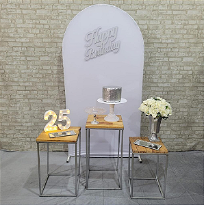 Alugue Tema Para Festa Decoração Happy Branco com Prata Tecido ( Modelo 2 )