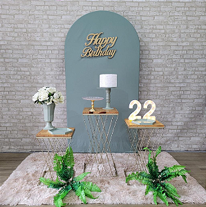 Alugue Tema Para Festa Decoração Happy Verde Eucalipto Tecido ( Modelo 2 )