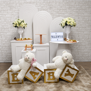 Alugue Tema Para Festa Decoração Chá Revelação Branco Ursinho Tecido (Modelo 4 )