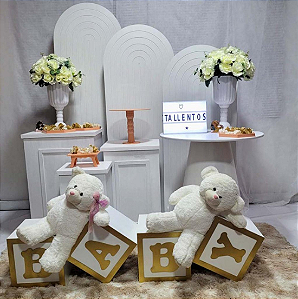 Alugue Tema Para Festa Decoração Chá Revelação Branco Ursinho Tecido (Modelo 4 )