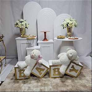 Alugue Tema Para Festa Decoração Chá Revelação Branco Ursinho Tecido (Modelo 5 )