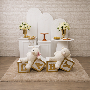 Alugue Tema Para Festa Decoração Chá Revelação Branco Ursinho Tecido (Modelo 5 )