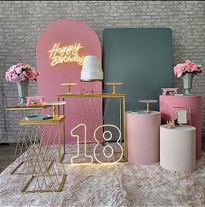 Alugue Tema Para Festa Decoração Rosa com Verde Tecido ( Modelo 1 )