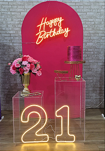 Alugue Tema Para Festa Decoração Happy Rosa Pink Tecido ( Modelo 1 )