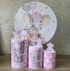 Alugue Tema Para Festa Decoração Elefantinho Rosa Tecido ( Modelo 1 )