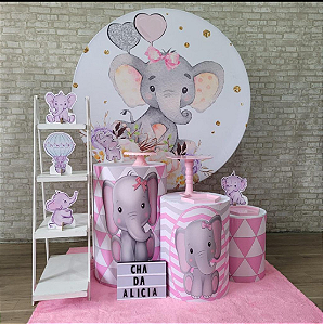 Alugue Tema Para Festa Decoração Elefantinho Rosa Tecido ( Modelo 2 )