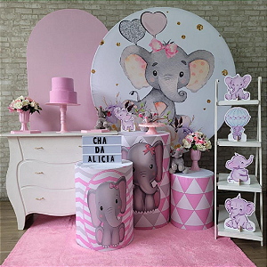 Alugue Tema Para Festa Decoração Elefantinho Rosa Tecido ( Modelo 3 )