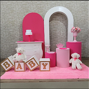 Alugue Tema Para Festa Decoração Chá de Bebê Rosa Tecido ( Modelo 3 )