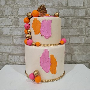 Alugue Bolo Fake Tema - Laranja e Rosa