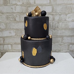 Alugue Bolo Fake Tema - Preto com Dourado