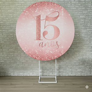 Alugue Estrutura Painel Redondo e a Capa de Tecido do Tema - 15 Anos Rosa