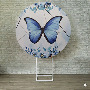 Alugue Estrutura Painel Redondo e a Capa de Tecido do Tema - Borboleta Azul