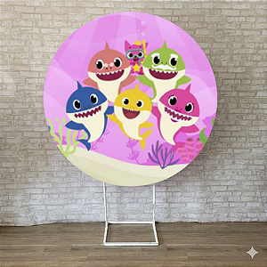 Alugue Estrutura Painel Redondo e a Capa de Tecido do Tema - Baby Shark Rosa