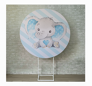 Alugue Estrutura Painel Redondo e a Capa de Tecido do Tema - Elefantinho Azul