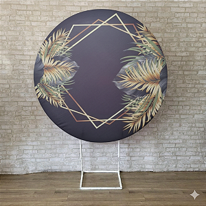 Alugue Estrutura Painel Redondo e a Capa de Tecido do Tema - Flores Preto