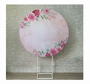 Alugue Estrutura Painel Redondo e a Capa do Tema Flores Rosa Tecido ( Modelo 2 )