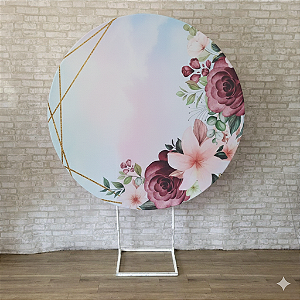 Alugue Estrutura Painel Redondo e a Capa de Tecido do Tema - Flores Vinho