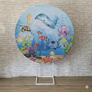 Alugue Estrutura Painel Redondo e a Capa de Tecido do Tema - Fundo do Mar
