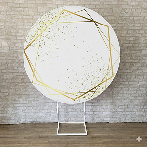 Alugue Estrutura Painel Redondo e a Capa de Tecido do Tema - Geométrico Dourado