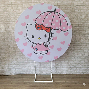 Alugue Estrutura Painel Redondo e a Capa do Tema Hello Kitty Tecido
