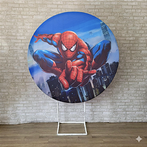 Alugue Estrutura Painel Redondo e a Capa do Tema Homem Aranha Tecido ( Modelo 1 )