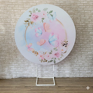 Alugue Estrutura Painel Redondo e a Capa de Tecido do Tema - Jardim das Borboletas