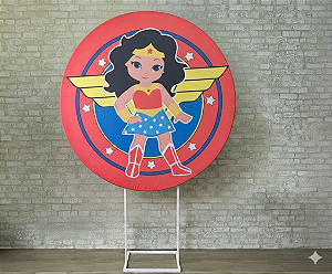 Alugue Estrutura Painel Redondo e a Capa de Tecido do Tema - Mulher Maravilha Baby