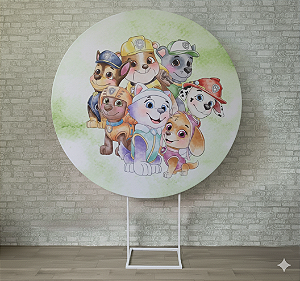 Alugue Estrutura Painel Redondo e a Capa de Tecido do Tema - Patrulha Canina Candy