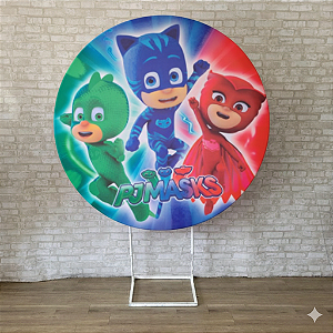Alugue Estrutura Painel Redondo e a Capa do Tema PJ Masks Tecido