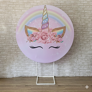 Alugue Estrutura Painel Redondo e a Capa do Tema Unicornio Tecido