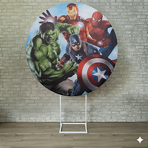 Alugue Estrutura Painel Redondo e a Capa do Tema Vingadores Tecido