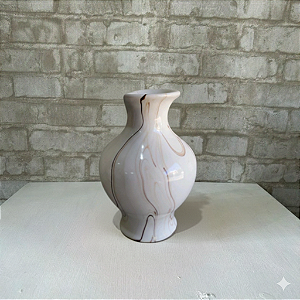 Alugue Vaso de Porcelana Branco com Detalhe Marrom P