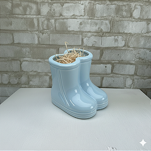 Alugue Vaso Botinha de Cerâmica Azul Bebê