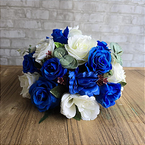 Alugue Arranjo de Flor Artificial G - Azul com Branco